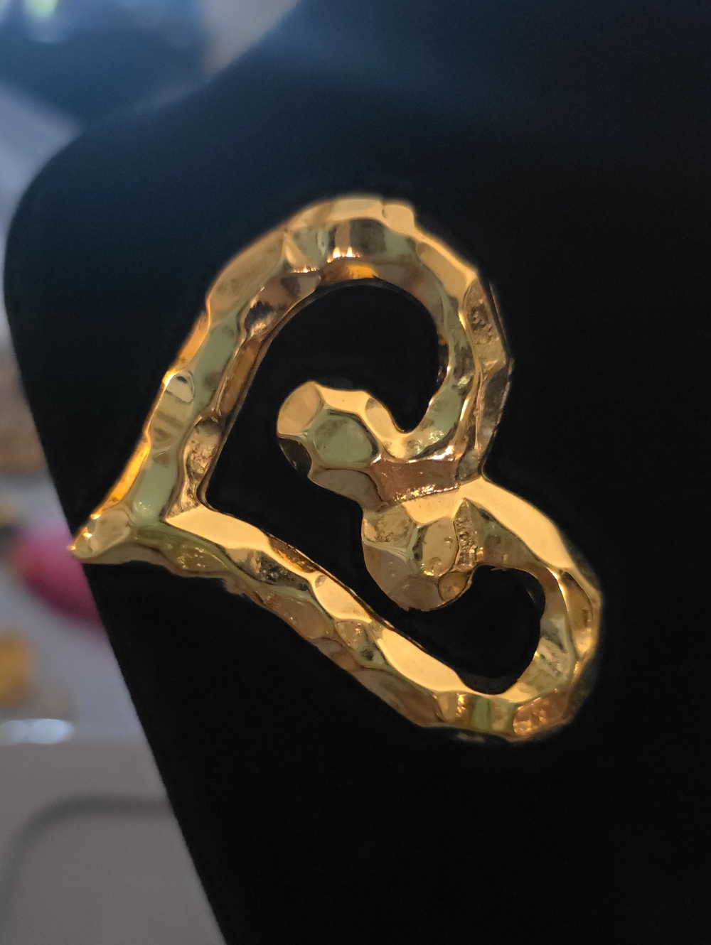 Gold Heart-Shaped Hammered Brooch - Women's Jewelry